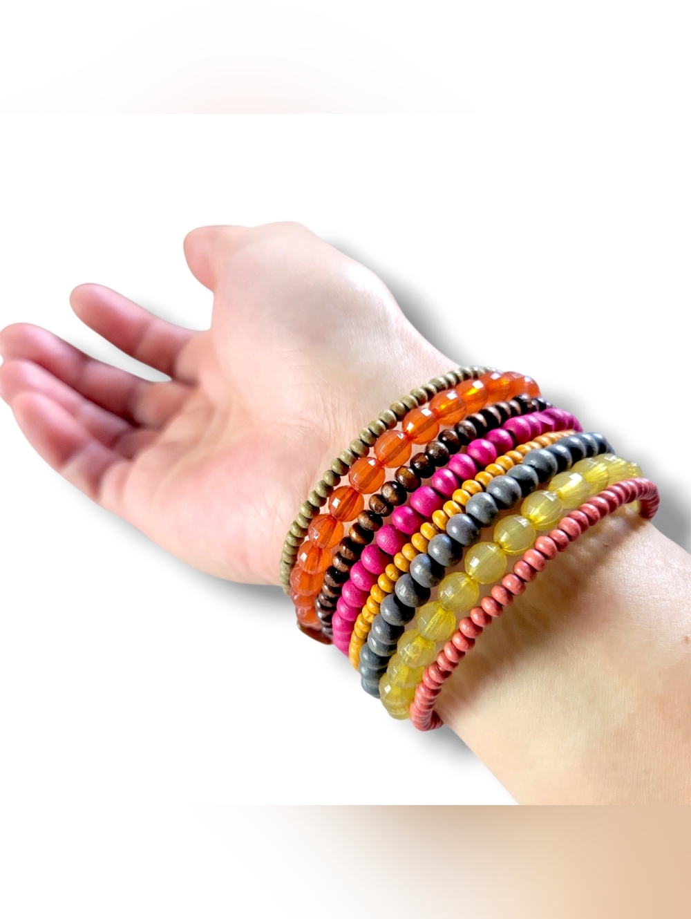 Colorful Boho Multi-Strand Beaded Wire Wrap Bracelet - Picture 2 of 9